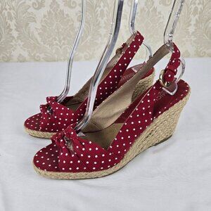 MICHAEL Michael Kors Size 8 Red White Polka Dot Espadrille Wedge Sandal